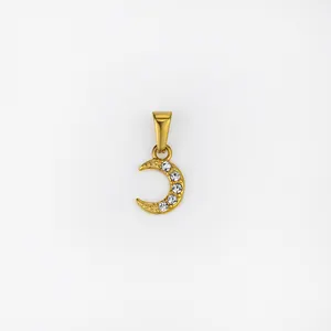 Wholesale Minimalist Tiny Moon Charm 18k Gold Plated Stainless Steel Micro Pave Zircon Crescent Moon Pendant for Women Girl