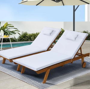 Chaise longue en bois d'extérieur de style moderne 195x 68x 89cm, durable, résistante à la corrosion, adaptée aux jardins et piscines extérieurs - Product Image 4