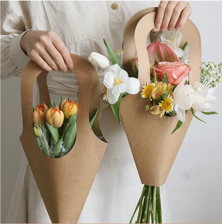 Buste Creative in carta bianca per confezionare Bouquet con manico per regali e fiori per lo Shopping