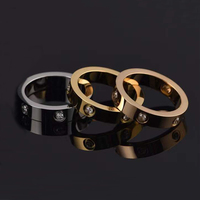 Bague clou classique en acier inoxydable pour couples, plaquée or 18 carats, six diamants, bijoux de mode pour hommes et femmes, bague clou étanche