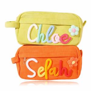 Bolsa de Maquillaje de Pana de Color Sólido Hecha a Mano Personalizada, Bolsa de Cosméticos Portátil de Viaje con Diseño Bonito para Regalos de Mujer - Product Image 1