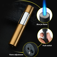 Briquet à gaz miniature rechargeable avec logo personnalisé, vente en gros, briquet moderne coupe-vent à flamme jet pour cadeaux