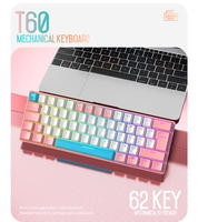 Clavier mécanique FreeWolf T60, couleurs assorties, personnalisé, pour jeux, ordinateur portable, bureau, 62 touches, mini clavier