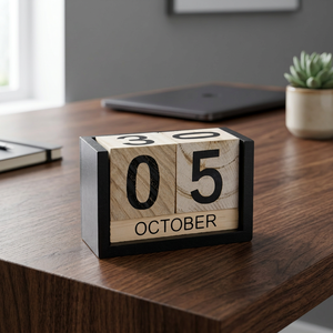 Calendrier perpétuel en bloc MDF ASW, écologique, peint, réutilisable, affichage du mois et de la date, décoration de la maison, sur table, 3,7 pouces, noir - Product Image 2