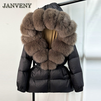 JANVENY 2025 Nouveau Manteau Doudoune d'Hiver Épaisse et Chaude pour Femme, à Capuche Fourrure de Vrai Renard, Garnie 90% Duvet de Canard Blanc, Parka Imperméable