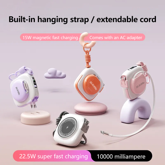 New Trend Power Bank with Cable and LED Display Portable Battery Charger 10000mAh/20000mAh Wireless Portable Charger Holder