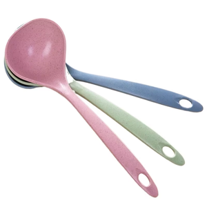 Cuchara de sopa reutilizable de paja de trigo, ecológica, con mango largo y espesado, para servir en el hogar, cocina, restaurante y olla caliente - Product Image 1