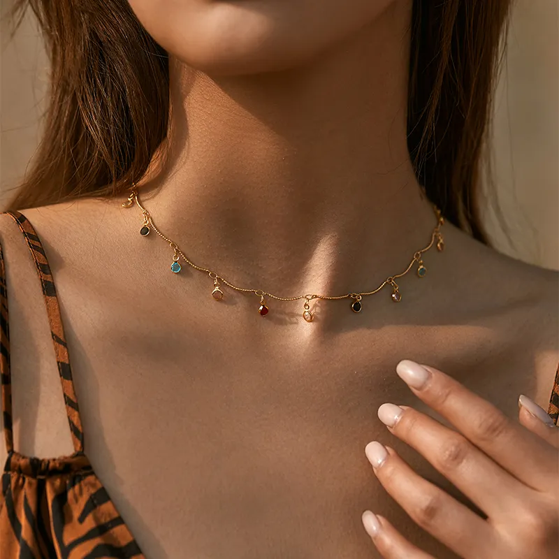 Perhiasan Gaya Etnik Boho Berkelas 18K Berlapis Emas Manik-manik Campuran Kalung Buatan Tangan Zirkon Mewah Halus untuk Wanita