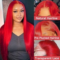 Perruques en cheveux humains lisses couleur rouge, perruques frontales en dentelle HD transparente 13x4 pour femme, pré-plumées, en promotion