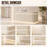 Comptoir de réception octogonal moderne pour hall d'hôtel, salon, clinique, bureau, avec éclairage LED, taille personnalisée