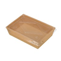 Boîte à salade jetable en papier kraft écologique avec couvercle transparent, qualité alimentaire, pour plats à emporter, préparation de repas, traiteur, fruits