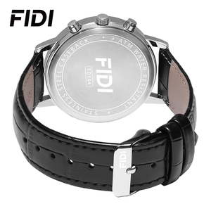 Montre à quartz multifonction FIDI pour homme, phase de lune, cadran à chiffres romains, bracelet en cuir noir et marron, étanche 3ATM, montre-bracelet pour affaires - Product Image 6