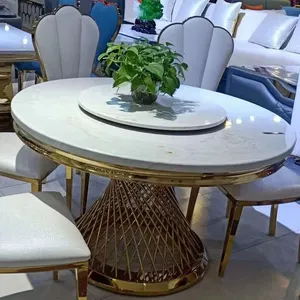 Unrotary round artificial marble top with metal legs dining table customized color event table