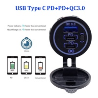 Double 20W PD Type C 18W QC 3.0 Chargeur de voiture Interrupteur à bouton étanche DC12V/24V 3 ports USB pour voiture Marine RV 1 an