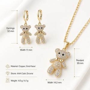 ชุดเครื่องประดับต่างหูและสร้อยคอรูปหมีประดับเพชรซิร์คอน ชุบทอง 18K ดีไซน์ทันสมัย ทำจากทองเหลืองอัลลอย เหมาะสำหรับงานแต่งงาน งานหมั้น และวันครบรอบ - Product Image 4