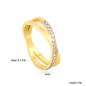 แหวนเพชรทรงกากบาทสไตล์มินิมอลแบบยุโรปอเมริกันสำหรับผู้หญิง ทอง เงิน ประดับเพชรแบบ Pave ของขวัญเครื่องประดับแฟชั่น - Product Image 4