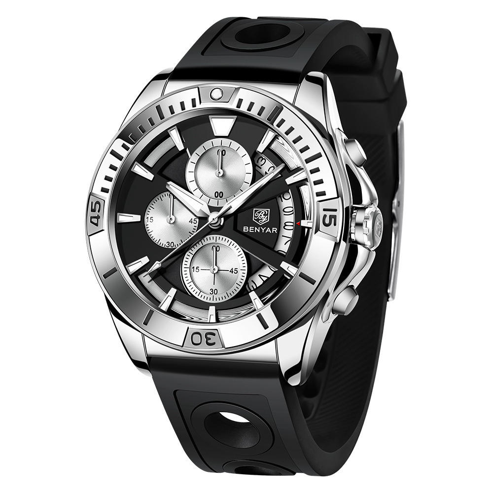 Silver Black Leather band