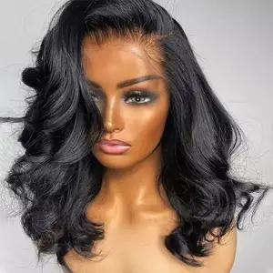 12 14 16 polegada Bouncy Loose Wave 13X4 Peruca Dianteira Do Laço Para As Mulheres Negras, Pré Arrastado Natural Fina Brasileira Virgem Peruca De Cabelo Humano