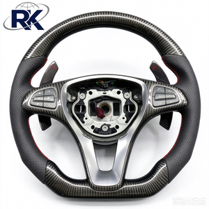 Convient à la <span class=keywords><strong>Mercedes</strong></span> <span class=keywords><strong>Benz</strong></span> Classe <span class=keywords><strong>C</strong></span> 2015-2021, volant en fibre de carbone rouge, marqueur central, cuir perforé, sport, directement de l'usine - Product Image 3
