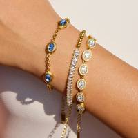 Bracelet anti-ternissement en gros, ovale, avec zircon cubique bleu serti, plaqué or 18 carats, bijoux étanches pour femmes