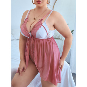 Ropa interior transparente para mujer, vestido <span class=keywords><strong>de</strong></span> Babydoll transparente, lencería <span class=keywords><strong>de</strong></span> encaje <span class=keywords><strong>de</strong></span> malla transparente, pecho grande abierto - Product Image 1