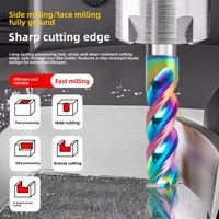 Fraise à queue en carbure monobloc; Acier au tungstène; 3 dents; Fraise à queue sphérique à revêtement arc-en-ciel; Fraise CNC dédiée à l'aluminium