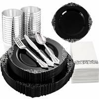 Service de table pour mariage et anniversaire, 7,5 x 10,25 pouces, dentelle noire, or, argent, 175 pièces, 350 pièces