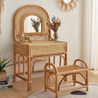 Ensemble de meubles de chambre à coucher de luxe pour hôtel et maison, moderne, en rotin naturel tressé, comprenant table et chaises, et coiffeuse avec miroir
