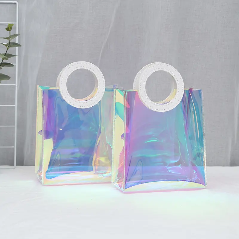 Reusable Clear Blue transparent tote bag pvc New Style pvc shopping bag tote