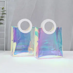 Yeniden temizle mavi şeffaf tote çanta pvc yeni stil pvc alışveriş çantası tote