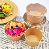 Boîtes à soupe jetables en papier kraft de qualité alimentaire, compatibles micro-ondes, biodégradables, pour emporter, avec couvercle