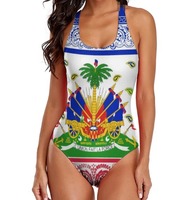 Maillot de bain une pièce classique pour femme, motif drapeau national haïtien personnalisé, design 48 drapeaux de football, en polyester
