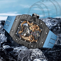 Oriental Dragon Tiger Barrel Creux Étanche Mécanique Montre Homme 42mm Lumineux Squelette Montre Automatique