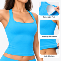 Débardeur de sport sans couture pour femme, col carré, avec logo personnalisé OEM, coussinets amovibles, dos nageur, pour yoga et gym, vente en gros