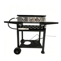 Grill portable à gaz propane coréen moderne en acier inoxydable de qualité supérieure avec plaque de cuisson plate, sécurité anti-flamme et 3 brûleurs