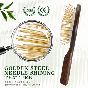 Detangling Metal Pin <strong>Brushes</strong> <strong>Wooden</strong> Paddle <strong>Brush</strong> Extended Golden Steel Pin Comb <strong>Hair</strong> <strong>Brush</strong> for Women Custom Logo - Product Image 4