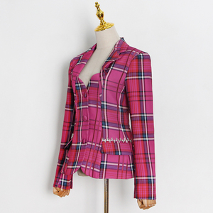 TWOTWINSTYLE आकस्मिक गुलाबी प्लेड Backless चिथड़े हीरा एकल छाती महिलाओं रंगीन जाकेट - Product Image 5