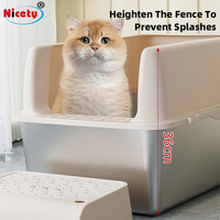 Bac à litière pour chat Nicety en acier inoxydable + PP, grande capacité, côtés hauts, couvercle anti-adhésif et pelle, facile à nettoyer et design robuste