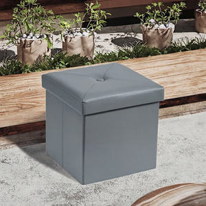 Modern Classic Dark Square Folding <b>Stool</b> and Pouf Ottoman Genuine Leather Farmhouse <b>Storage</b> Application - Product Image 3