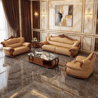 Ensemble de canapés modulaires en cuir véritable de luxe vintage avec rembourrage en éponge pour la décoration de villa