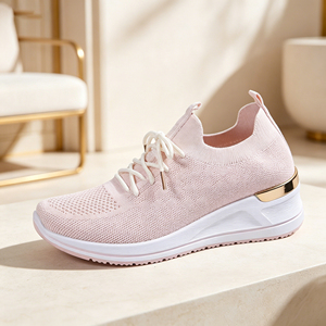 Chaussures de marche décontractées pour femmes à talon compensé, avec empeigne en maille respirante et semelle extérieure en PVC antidérapante, personnalisables en usine - Product Image 1