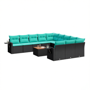 Ensemble de canapés de patio en polyrotin noir avec coussins pour meubles de jardin d'extérieur, design contemporain - Product Image 1