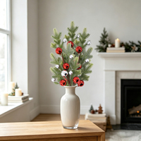 Decoración Navideña con Ramas de Pino, Bolas Acrílicas Rojas y Plateadas de 27.5 Pulgadas, Adorno de Vegetación Artificial para Fiestas, Venta al Por Mayor