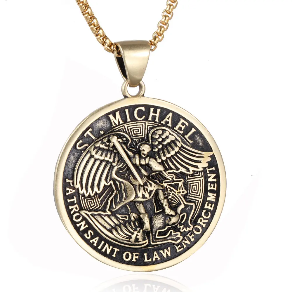 Stainless steel Religious st.michael the archangel pendant protection necklace for Saints Gifts