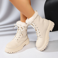 Bottines d'hiver pour femmes avec col en fourrure, lacets, plateforme épaisse, semelle à crampons, bout rond, en cuir PU, bottes de neige noires et beiges