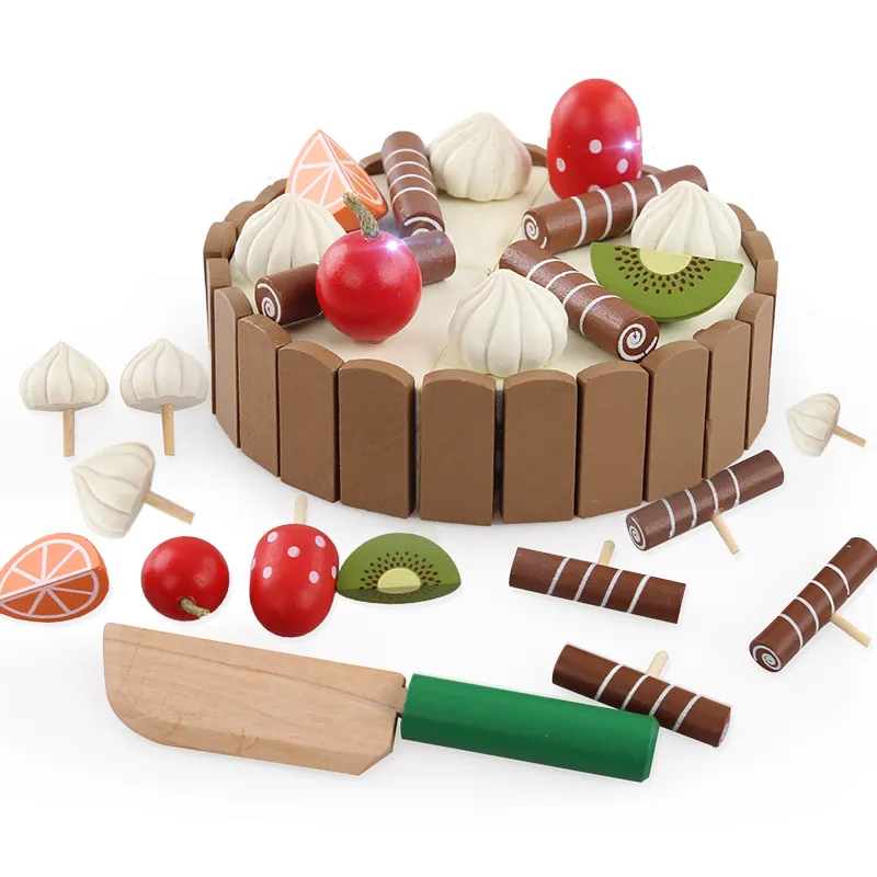 Wooden Simulation Cake 11cm*3cm Montessori Interests Intellectual Toy Wooden Kitchen Toy Set