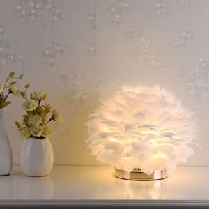 <strong>Feather</strong> Table Lamp Bedside Lamp E27 Creative <strong>Feather</strong> <strong>Lampshade</strong> for Home Living Room Bedroom - Product Image 4