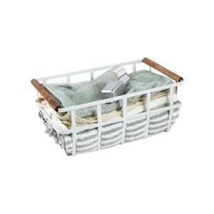 Home Bathroom Metal Toys Basket Kids Storage with wood handle