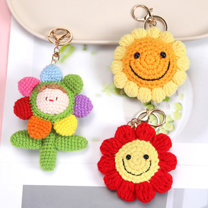 Handmade Crochet Flower Keychain Set Smiley Sunflower Rainbow Color Flower <b>Doll</b> Cotton Yarn Knitted Pendant - Product Image 1