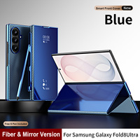 Funda de Cuero con Soporte Plegable y Espejo para Samsung Galaxy Z Fold8 Ultra, Carcasa Protectora Antigolpes con Textura de Fibra de Carbono PU
